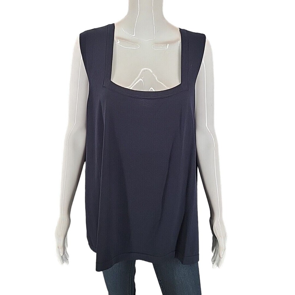Dialogue Everyday Casual Square Neck Tank Top 3X Plus Sz Navy Modern Tee Shirt